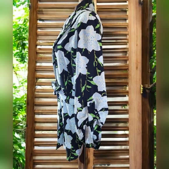 500 Maison Cinqcent Floral Belted Light Flowy Open Front Coat Jacket Sz XL - Picture 2 of 12